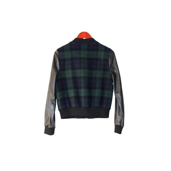 Joe's Jeans Women's Small Black Green Varsity Jacket Plaid Leather Moto Bomber - Picture 8 of 9